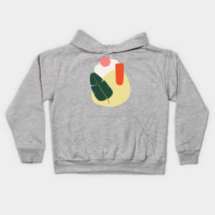 Minimalism abstract forms with tropical babana leaf and peach colors Kids Hoodie